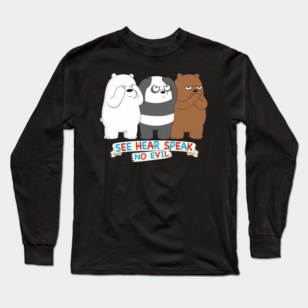 Ice Bear Panda Grizzly No Evil Long Sleeve T-Shirt by Plushism